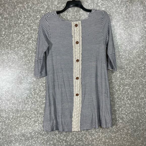 Orange Creek Women's Gray Striped Lace Trim Boho Dress - Size Small - Western - Picture 6 of 6